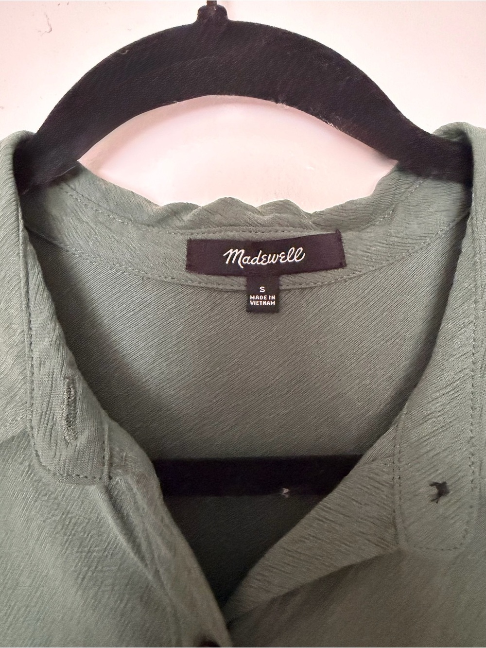 Madewell S Sage Green Lyocell Button Front Shirt Blouse Cropped Boxy Oversized - Picture 2 of 14